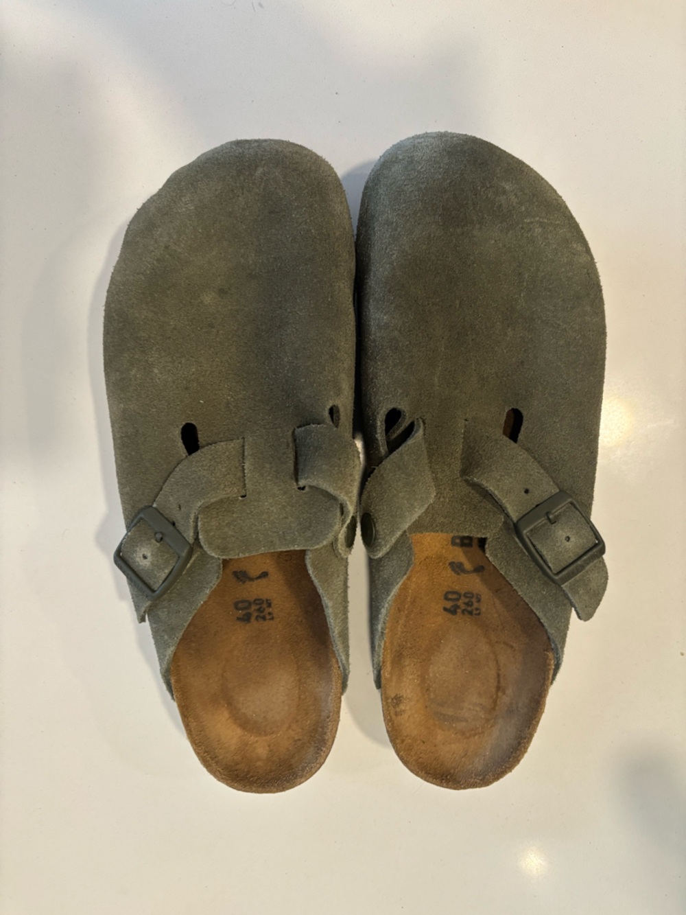 Birkenstock Boston Suede Slip-On Clog with Buckle - Olive Green